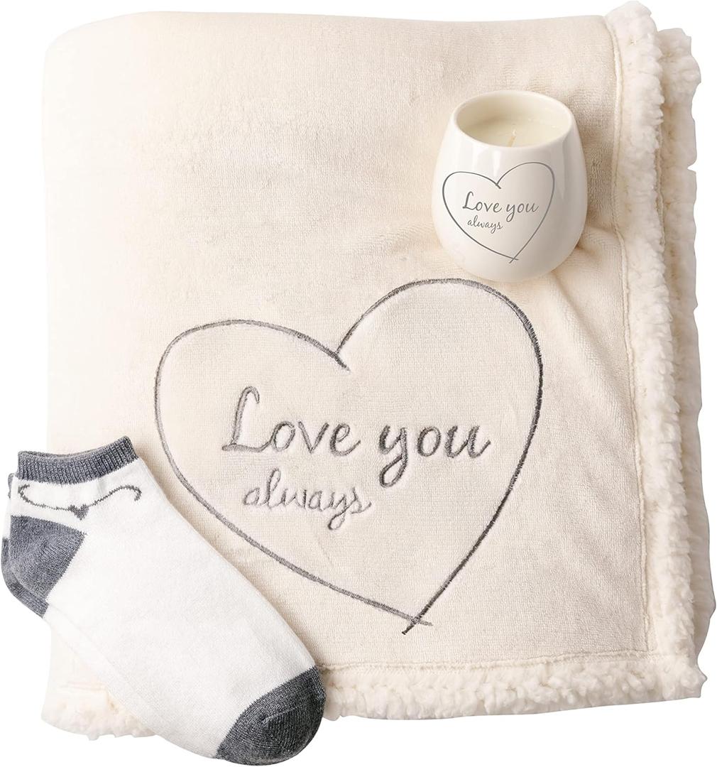 Pavilion Gift Company - Love You Always Sherpa Lined Royal Plush Blanket Gift Set 42 x 50 Inch