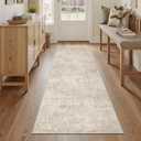 Art&Tuft Runner Rug 2'6x6' - Anti-Slip Backing Abstract Hallway Rug, Stain Resistant Kitchen Rugs, Foldable Machine Washable Area Rug 2.6x6, Beige