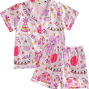 Kuriozud Birthday Girl Pajamas Silk Stain Pjs Shirt Tops+Shorts 2Piece Set Birthday Toddler Kids Little Girl Nightgown Gift, Size 1-2 Years Old