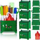 Dumpster Pencil Holders for Desk with Flame Note Cards Tiny Recycle Bin Pencil Holder Funny Office Desk Accessories Decor Ideal for Student Work and Office
