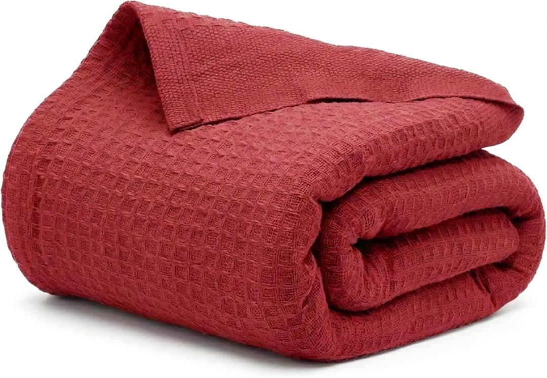 Salt Earth 100% Cotton Waffle Blanket, King Size 106"x92"  Lightweight All Season Throw Blanket for Couch, Bed & Bedroom, Soft Modern Cozy Cotton Blanket (Red)