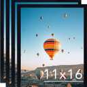 JCJMY 11x16 Black Picture Frame Set of 4, Horizontal and Vertical Formats for Wall Hanging, 11 x 16 Wall Gallery Poster Photo Frames with Shatter Resistant Plexiglass, 4 Pack, Black