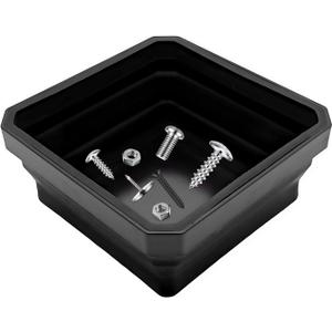 Collapsible Magnetic Parts Tray, 4.5" Square Metal Parts Organizer with Dual-Sided Magnetic Base, Foldable Tools Tray Silicone Storage Bowl for Screws Bolts Nuts Washers Pins (Black)
