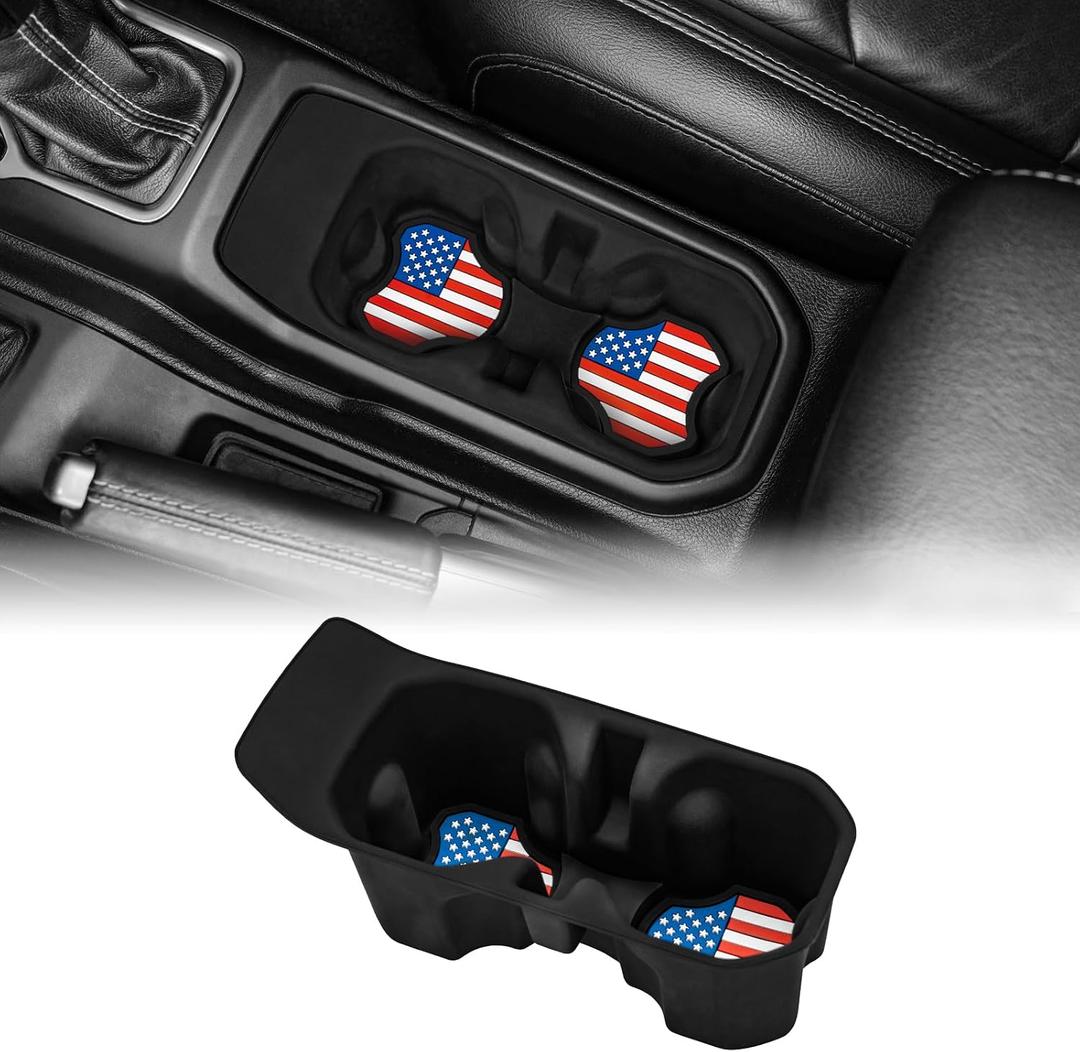 Car Cup Holder with Coaster, Center Console Cup Holder Insert for Jeep Wrangler JL Gladiator JT 2018–2025, Anti-Slip Cupholder for Jeep Accessories