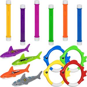 14 Pcs Pool Toys for Kids Ages 4-8, Diving Toys with Diving Rings, Pool Shark Torpedo Bandits, Summer Underwater Pool Toys Set for Kids Learning Training Swimming