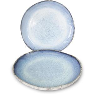 RoRo Rustic Coral Handmade Ceramic Stoneware Dinner Plates and Bowls, Reactive Blue Set of 2, Textured Finish (Coral, Dinner Plate)