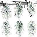 Sawysine 12 Pcs Sage Green Eucalyptus Shower Curtain Hooks Set Wood Decorative Eucalyptus Leaf Bathroom Accessories Decor Botanical Shower Curtain Hangers for Bathroom Bedroom Living Room