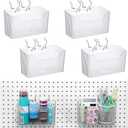 Suzile 4 Pcs Pegboard Bins Plastic Bins Set 7.9 x 3.3 x 4.7'' Pegboard Containers with Metal Hooks Organizing Assortment Accessories for Organizing Storage Tools Storage Workbench Garage (Clear)