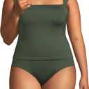 Lands' End Womens Square Neck Underwire Square Back Tankini Swimsuit Top (4, Rich Olive Green)