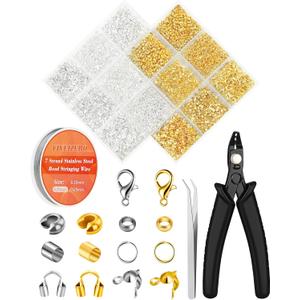 1950 Pcs Jewelry Making Cord End Kit,Crimp Tube Beads with Organizer Box,Includes Crimp Beads, Cover, Lobster Clasp,Jump Ring,Wire Guardians,Crimping Pliers & Beading Wire for Bracelets Necklace