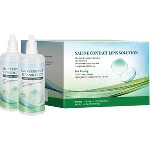 Saline Contact Lens Solution Rinsing & Insertion Gentle Saline Solution for Soft & Rigid Gas Permeable Lenses Travel-Friendly 4 Fl Oz - 16 Pack