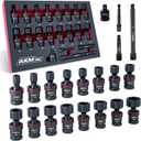 3/8" Drive Universal Impact Socket Set, 20 Piece Swivel Socket Set, Universal Joint Socket 6-Point, Metric, 8-24mm, Cr-Mo,with Extension Bars, Socket Adapter, Drill Bit Adapter