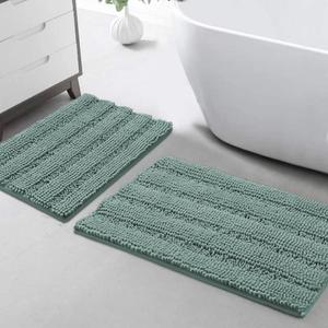 Turquoize Chenille Bathroom Rugs Set Non-Slip Bath Mats for Bathroom Extra Soft Shaggy Bath Mats for Bath Room Floor Indoor Mat for Kitchen/Entryway (20" x 32" and 17" x 24"), Duckeggshell Blue
