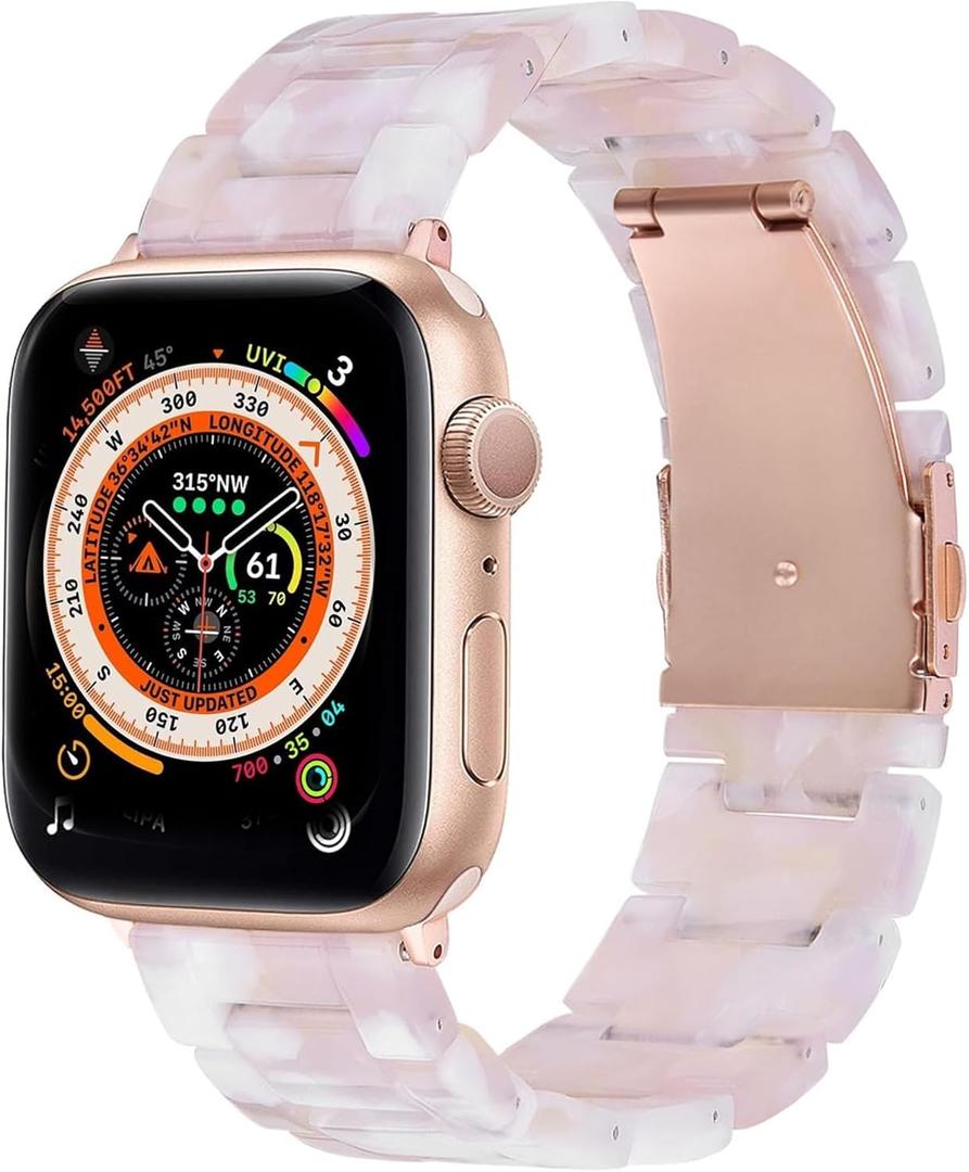 Wongeto Compatible with Apple Watch Band 38mm 40mm 41mm 42mm 44mm 45mm 49mm Women Men, Light Resin Strap Bracelet Replacement for iWatch SE Series 10/9/8/7/6/5/4/3/2/1/SE/Ultra (Flower Pink)