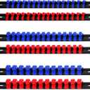 Socket Organizer Holder Set: 6-Piece Premium Quality Socket Rail with Labels for Tool Box Drawer Blue and Red, 1/4-Inch x 32 Clips, 3/8-Inch x 30 Clips, 1/2-Inch x 24 Clips