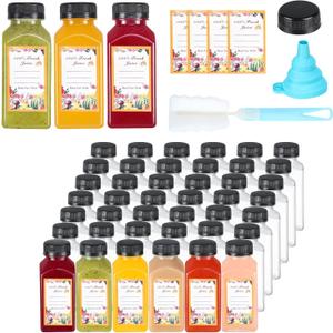 Dabacc Juice Bottles, 45Pcs 8oz Plastic Juice Bottles with Caps Airtight Reusable Clear Empty Water Containers Includes Label Funnel Brush for Juicing Drinking Beverage Smoothies Fridge (8oz)