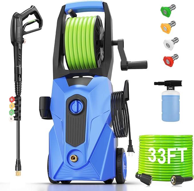 Electric Pressure Washer 5000 PSI 2.8 GPM Power Washers Electric Powered with 33ft Pressure Hose M22-14mm, 4 Nozzle and Foam Cannon, powerwashers for Home, Cars, Fences, Patio, Blue