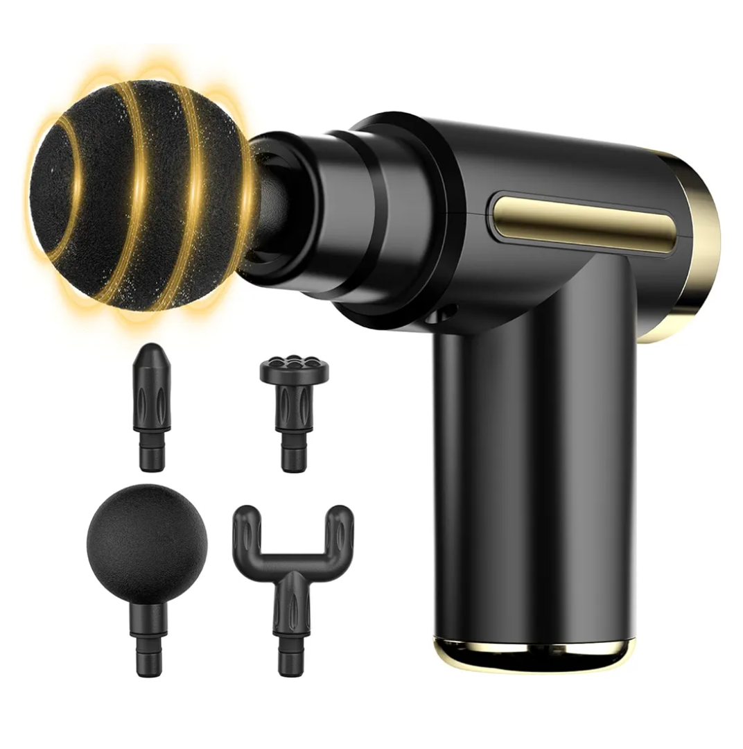 cotsoco Mini Handheld Massage Gun, Deep Tissue with 6 Speeds, Cordless Muscle Massager with 4 Heads,Type-C Charging, Travel Size, Best Gifts