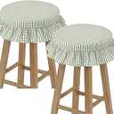 2 Pcs Bar Stool Covers with Ruffles 12 Inch Round Stool Cover with Elastic Band Pad Farmhouse Seat Slipcover Nonslip and Washable(Green,Gingham)
