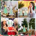 Syhood 3 Pcs Pastel Christmas Candy Tree Decor Christmas Tabletop Decorations Wooden Village Standing Gingerbread Sign with Base for Xmas Home Table Centerpiece Mantel Shelf Office Decor