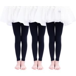 3 Pairs Girl's Microfiber Footless Tights, Girls Dance Tights Footless (Black)