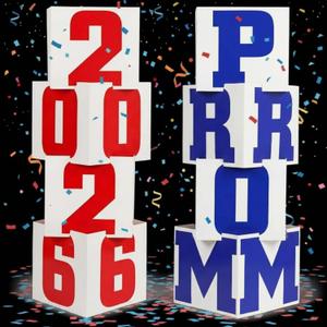 Queekay 8 Pcs Prom Column Standup Photo Booth Decorations 2026 Prom Backdrop Balloon Boxes Cardboard Decoration Column for Party College, 11.8 x 44.9 Inch(Red, Blue)