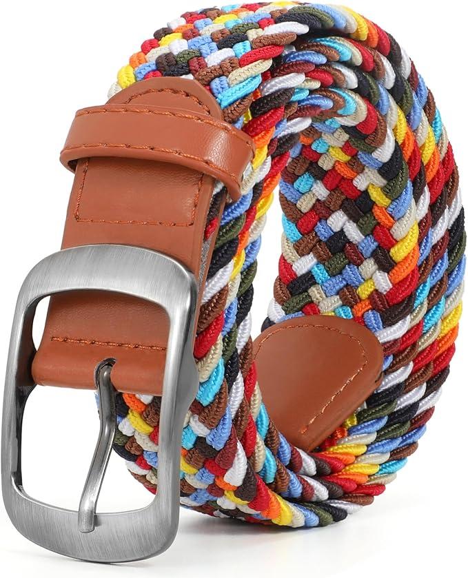 XZQTIVE Braided Belt Stretch Belt for Men and Women Multicolored Woven Golf Belt Elastic Jean Belts Fit Waist 33-37in
