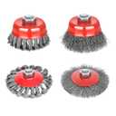 Wire Wheel Brush for 4 1/2 Angle Grinder, 5/8"-11 Thread Arbor,4 & 3 Inch Twist Knotted Coarse Crimped Wire Brushes (4pcs Wire Wheels)