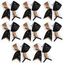 8PCS Glitter Cheer Bow Large Cheer Bows Rhinestones Hair Bows Girls 8"Cheerleading Bows Bulk Elastic Band Ponytail Holder for Teen Girls College Sports Competition (Glitter Black/Gold+Full Rhinestone)