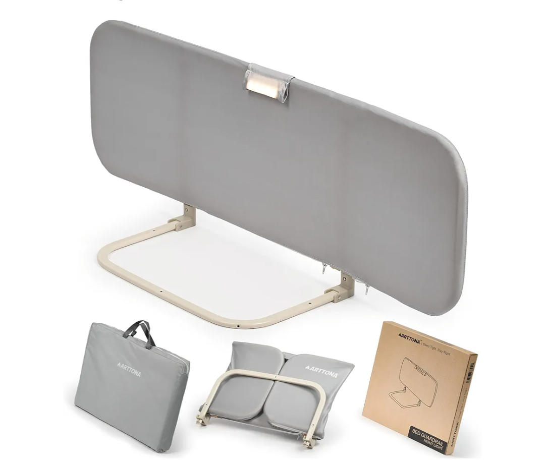 Toddler Bed Rail with Night Light - Foldable Bed Side Rails - Fits for Most Beds: Bed Rails for Full Size Bed, Queen Size Rails, Twin Rails - Portable Fence for Baby - 48 inch, Grey 