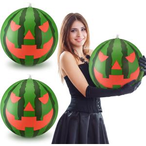 Jenaai 3 Pcs 16 Inch Large Watermelon Beach Balls Summer Halloween Inflatable Decorations Jack O Melon Face Watermelon Pool Balls Summer Halloween Party Favors