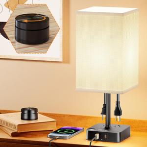 Remote Control Bedside Lamp with USB-C & USB-A Charging Ports, 2 AC Outlets, Stepless Dimming Nightstand Lamp for Bedroom- Touch & Remote Control, Warm Soft Light Table Lamp for Home, Office, Decoration, White  Remote Control Bedside Lamp with USB-C & USB-A Charging Ports, 2 AC Outlets, Stepless Dimming Nightstand Lamp for Bedroom- Touch & Remote Control, Warm Soft Light Table Lamp for Home, Office, Decoration, White