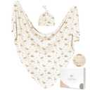 Baby Swaddle Receiving Blankets with Matching Beanie Set Newborn Nursery Swaddle Wrap for Baby Girls and Boys (Green Dinosaurs)