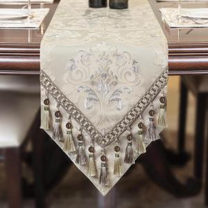 Loom and Mill Luxury Table Runner 120 Inches Long, Floral Jacquard Damask Dining Table Runner with Multi-Tassels for Dining Room Dresser Party Banquet Holiday Decorations(Light Apricot, 13*120 inch)
