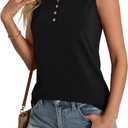 Women Henley Notch Neck Summer Tank Tops Basic Half Button Casual Sleeveless Shirts Black XX-Large