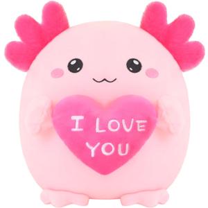 Finebee Axolotl Stuffed Animal, Loving Axolotl Plush Toys with Holding Heart I Love You for Valentine's Day, Sweet Romantic Anniversary Birthday Gift for Girlfriend/Boyfriend(Pink,10 inch)