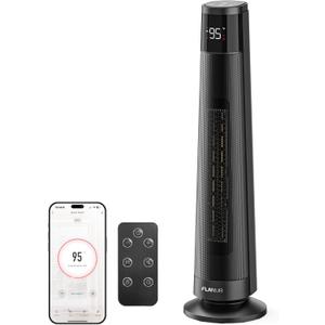 1500W PTC Ceramic Smart Space Heaters for Indoor Use, Portable Heater with Remote & App Control for Large Room, Office, ECO Modes, Safety Protection, 70 Oscillation, 12H Timer, Black, 1 Pack (29inch)