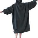 Easy-Going Oversized Flannel Wearable Blanket Hoodie for Adults, One Size Fits All (Lao_dark Gray)