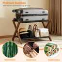 Heybly Luggage Rack, Pack of 2, Folding Suitcase Stand with Storage Shelf, Heavy-Duty Luggage Holder for Guest Room Bedroom Hotel, Holds up to 165 lb, Walnut, HLR010WB2