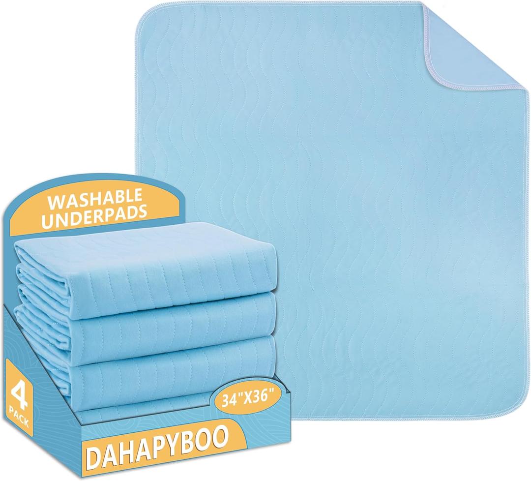 Washable Underpads, 34x36 4Pack Incontinence Bed Pads,Heavy Absorbency Reusable Bed Pads for Elderly,Kids,Adults and Pets,Bed Pads Washable Waterproof Quick Drying for Bed, Sofa, Floor