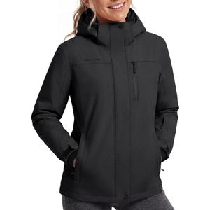 FREE SOLDIER Women's Waterproof Ski Snow Jacket Fleece Lined Warm Winter Rain Jacket with Hood Fully Taped Seams (Black, S)