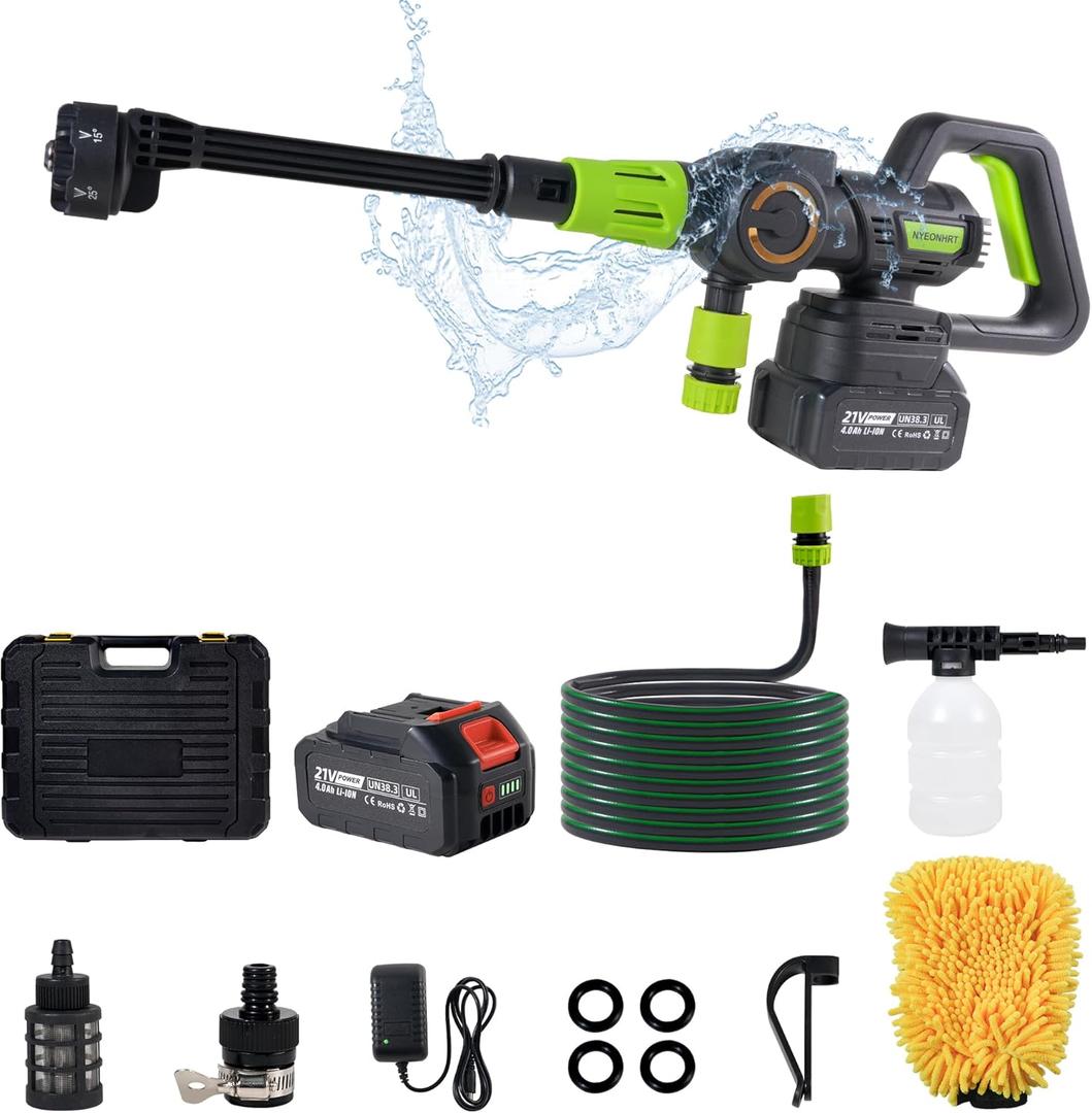 1100PSI 4.0Ah Cordless High Pressure Washer Portable - Powerful Brushless Motor, 3 Pressure Levels, 6-in-1 Nozzle, Long-Lasting Battery, Perfect for Car Yard Cleaning Garden Watering