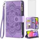 Asuwish Phone Case for Samsung Galaxy A03s US Version 5G 2022 Wallet Cover with Tempered Glass Screen Protector and Flip Card Holder Cell Accessories Gaxaly Ao3s A 03s SM-A037U SM A037U Women Purple