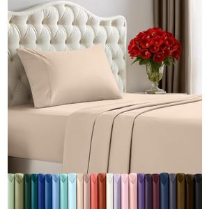 Utopia Bedding Twin Sheet Set  3 Piece Bed Sheets for Twin Size Bed, Soft and Breathable Microfiber, Includes 1 Fitted Sheet, 1 Flat Sheet and 1 Pillowcase (Beige)