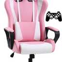 Pink Gaming Chair High-Back Office Chair Ergonomic Video Game Chairs Height Adjustable Reclining Computer Chair with Lumbar Support Armrest Headrest Swivel Chair Game Chair for Adult Teen - Pink