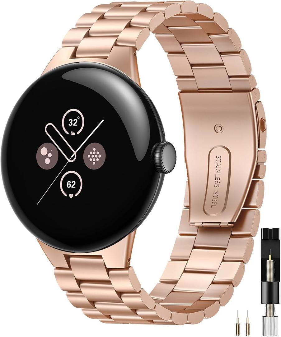 Miimall Metal Band Compatible for Google Pixel Watch 4(2025)/3 45mm 41mm Band, No Gap, Men Business Stainless Steel Adjustable Wristband Replacement Strap for Pixel Watch 4/3/2/1