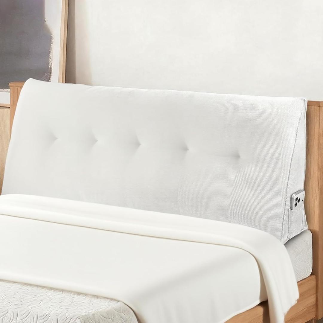 Headboard Pillow Twin Bed Wedge Pillow for Dorm, Daybed, Back Support, Sitting Up, Reading, Relaxing, Beige Cream (39x8x20in)