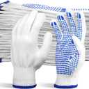 Cotton Knitted Grip Work Gloves, 12 Pairs Bulk Packaging, Thickened, for Handling, Driving, Home & Yard Cleaning, Sanding, Painting, Constructing, Decorating, Repairing, Cooking