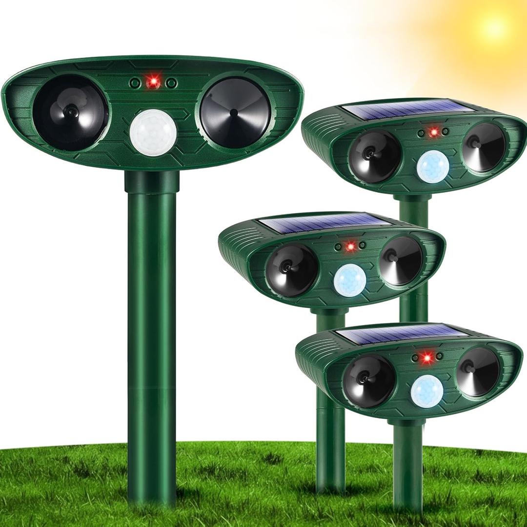 4 Pack Deer Repellent Solar Ultrasonic Animal Repeller Outdoor Racoon Squirrel Fortress Pro Waterproof Animal Deterrent Devices, Cat,Dog,Skunk,Rabbit,Coyote Deterrent for Yard Garden Farm