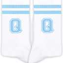 Blue And White-Striped Letter Socks, Sports Socks For Men, Blue Team socks, Friends And Family, Birthday Gift.(Q) (White)